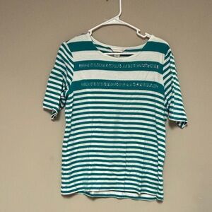 Christopher & Banks Teal and White Striped Tee